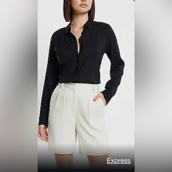 Express Super High Waisted Tailored Pleated Bermuda Shorts in crème color - Picture 3 of 4